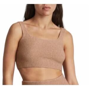 Everlane Cozy Stretch Crop Tank Wool Blend Heathered Camel/Tan Size Small